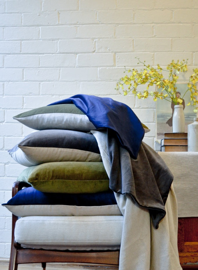 Gorgi Oversized Velvet Cushion in Charcoal with Linen Backing