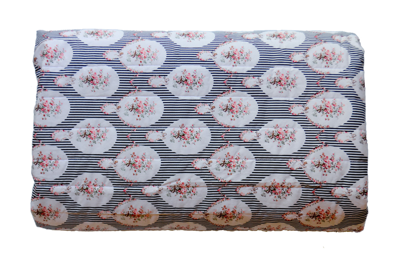 Gorgi French Black Stripe and Flowers 100% Cotton Quilt