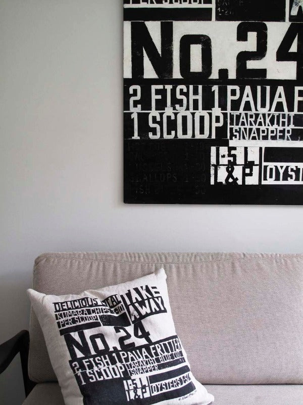 Gorgi In The News Art Cushion by Nikki Apse: White Linen