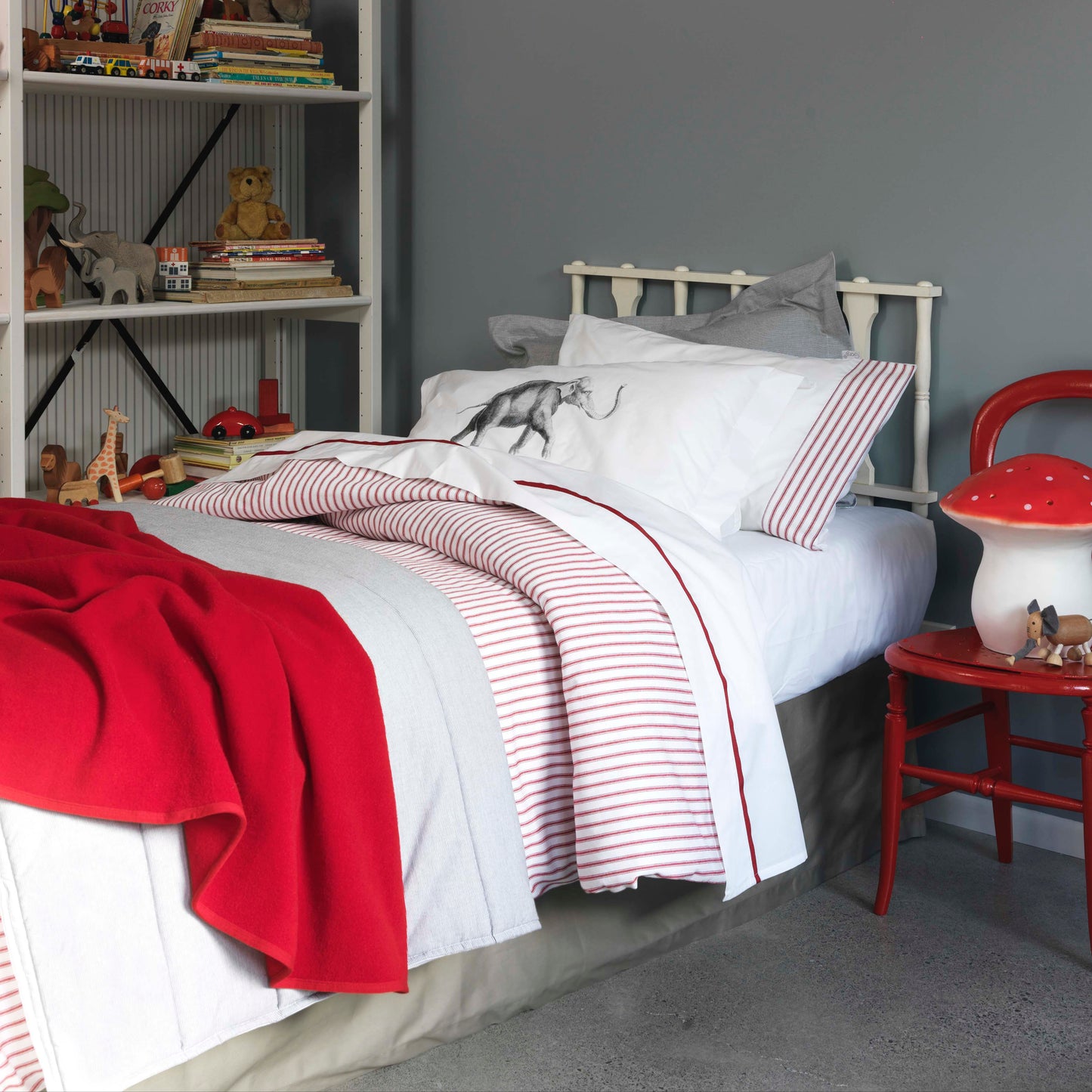 Madder Red Scarlet Ticking Stripe Duvet Cover Set with Oxford Pillowcase
